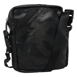 CHANEL Sports Coco Mark Shoulder Bag Coated Canvas Black CC